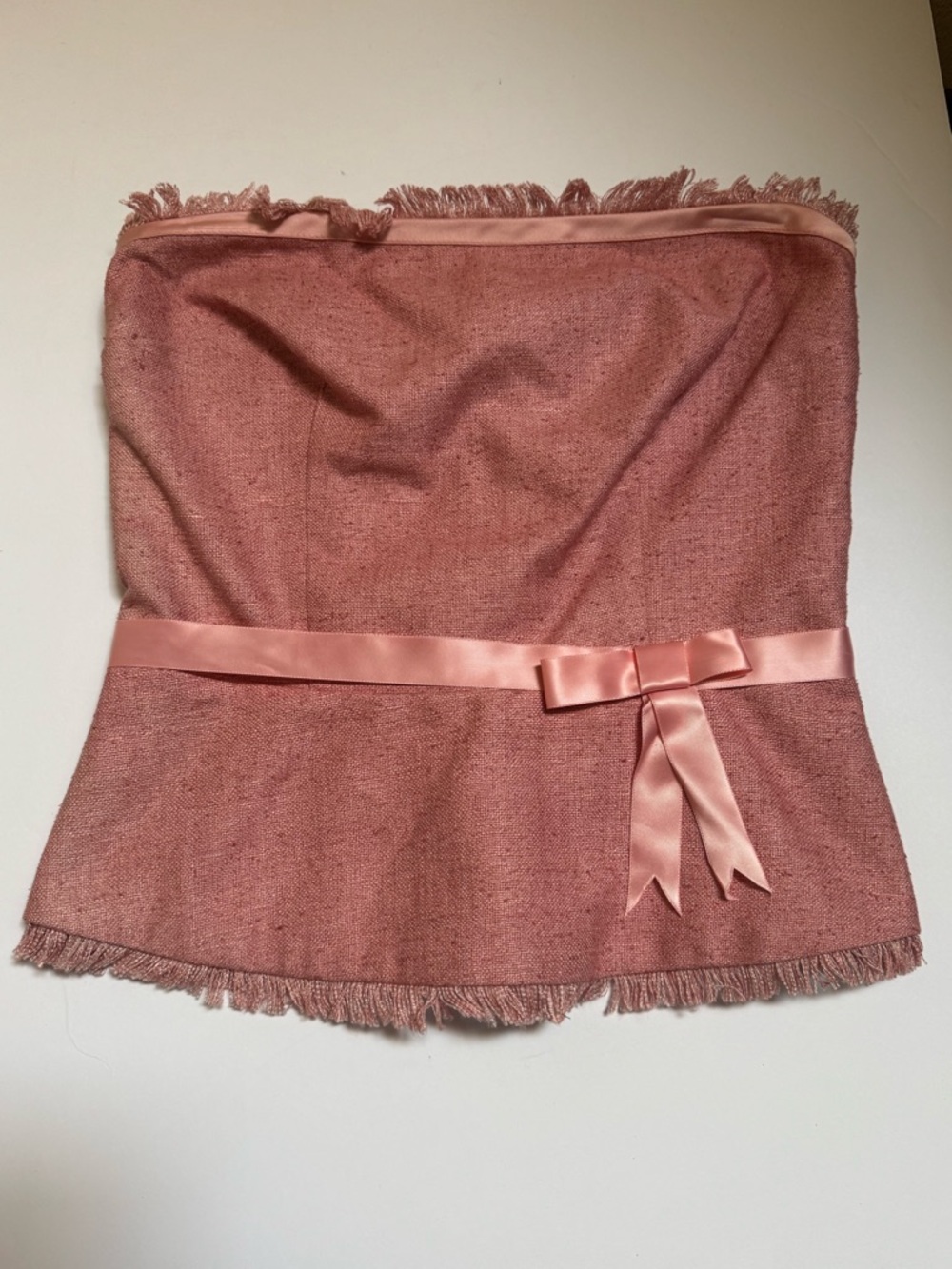 Anthropologie Pink Fringe Strapless Corset Top